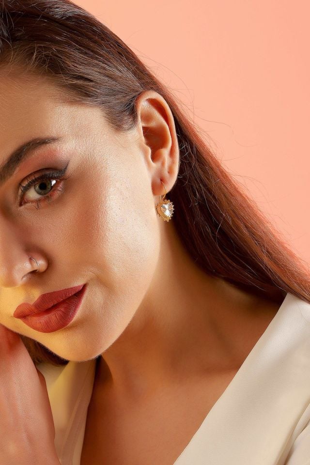 Moom Mücevherat Kadın 14 Ayar Altın Kırmızı Telkari Kalpli Küpe