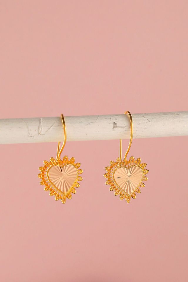 Moom Mücevherat Kadın 14 Ayar Altın Kırmızı Telkari Kalpli Küpe