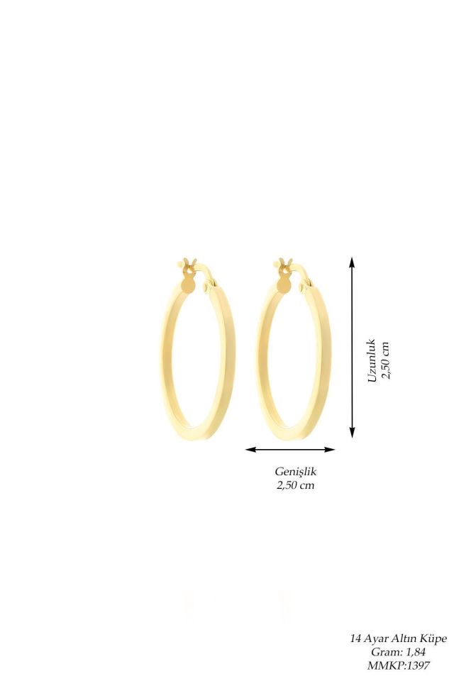 Moom Mücevherat Kadın 14 Ayar Altın 2.5 cm Oval İtalyan Halka Küpe