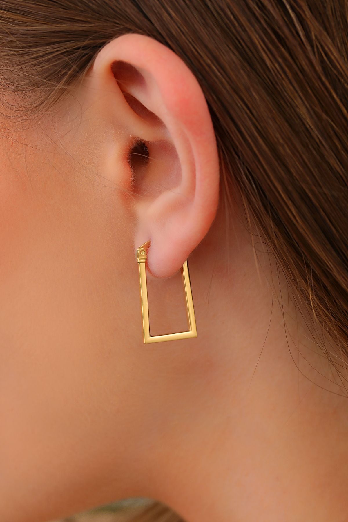 Altın Küpe 14 Ayar Altın Kare Halka Küpe-2,50 CM