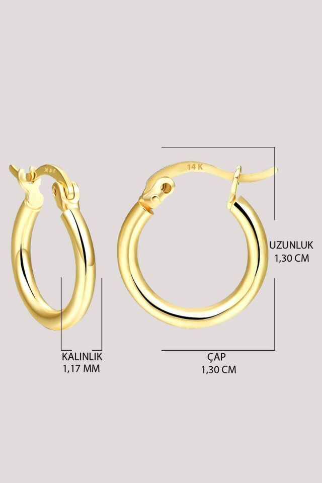 Altın Küpe 14 Ayar Altın Klasik Halka Küpe-1,30 CM