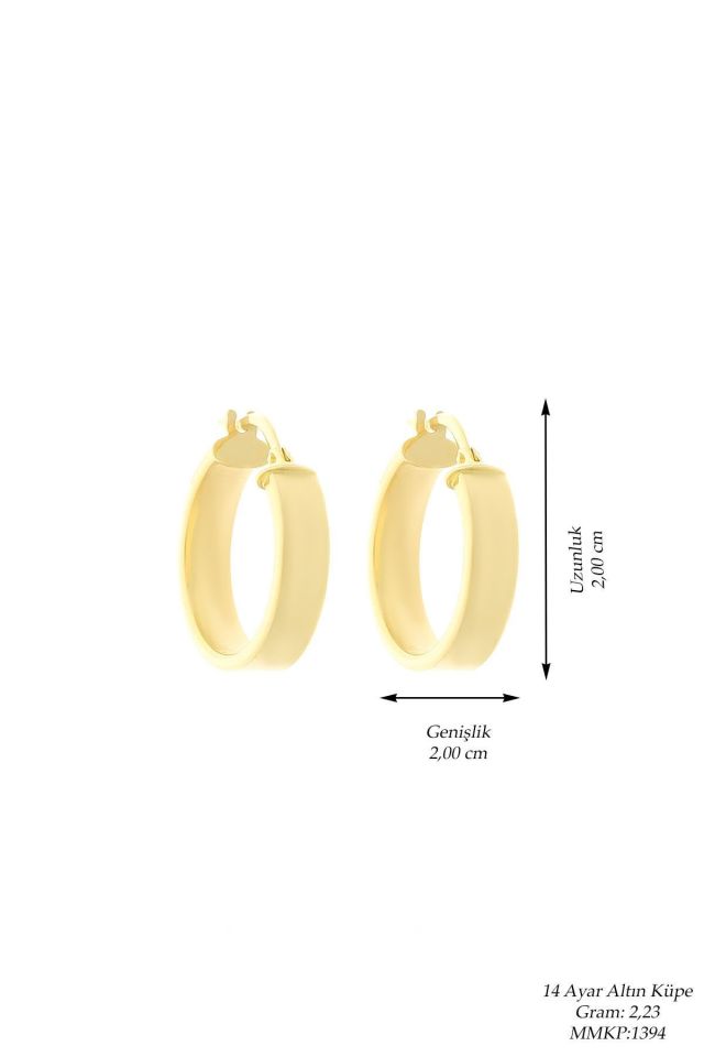 Moom Mücevherat Kadın 14 Ayar Altın 2 cm Alyans Modeli Halka Küpe
