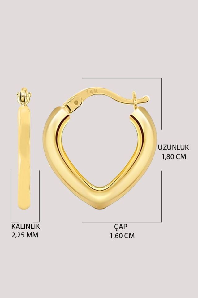 Altın Küpe 14 Ayar Altın Kalp Küpe-1,80 CM