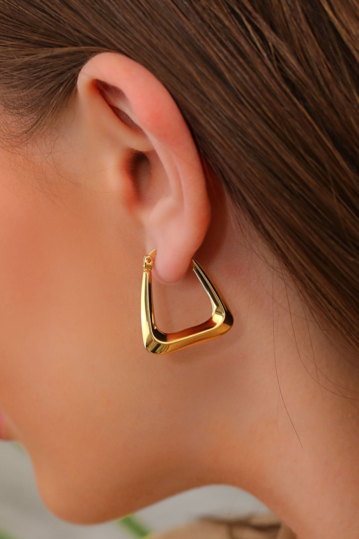 Altın Küpe 14 Ayar Altın Üçgen Küpe-2,50 CM