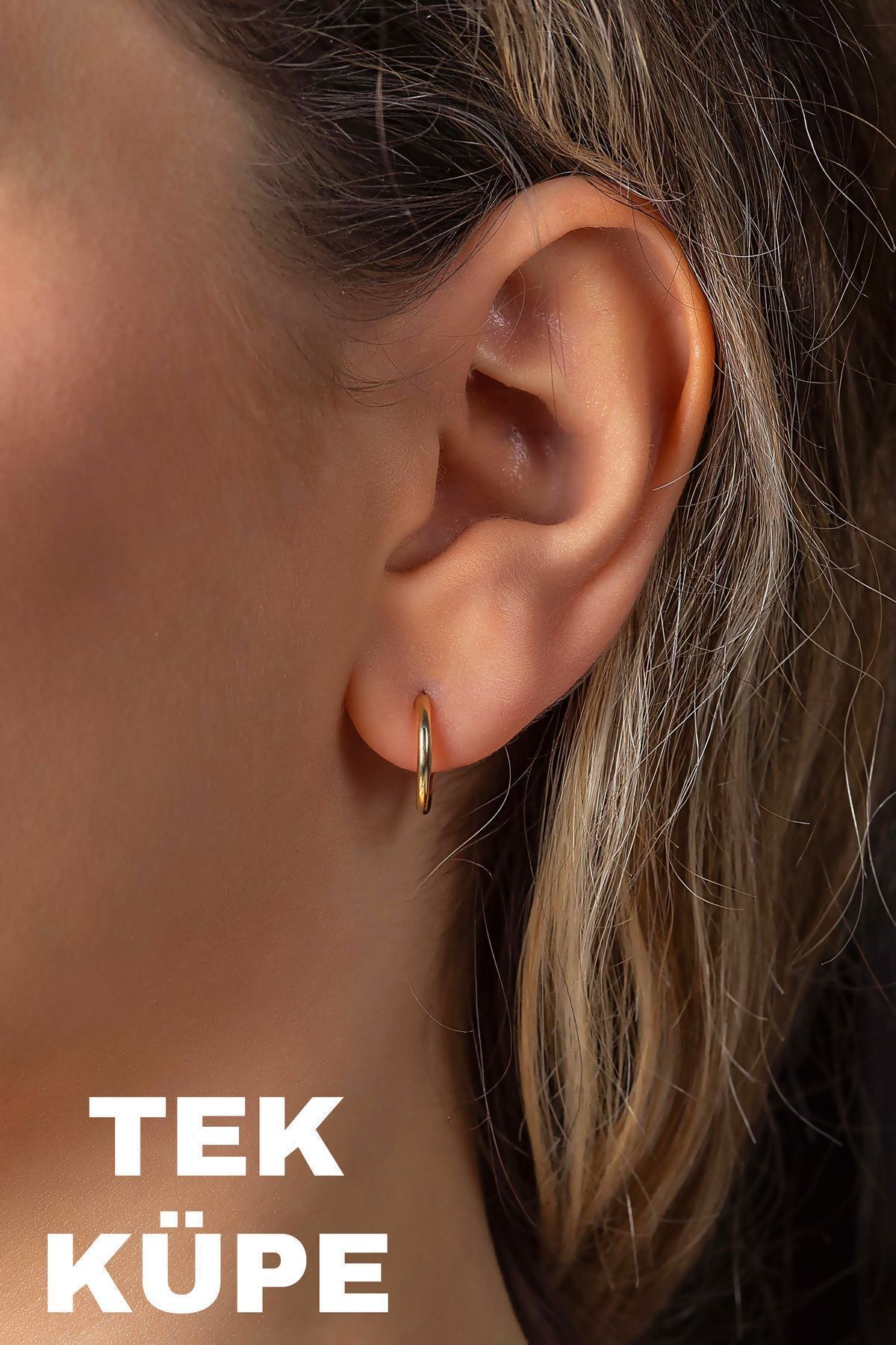 14 Ayar Altın Halka Küpe 1,50 Cm Gizli Kilit Tek Küpe