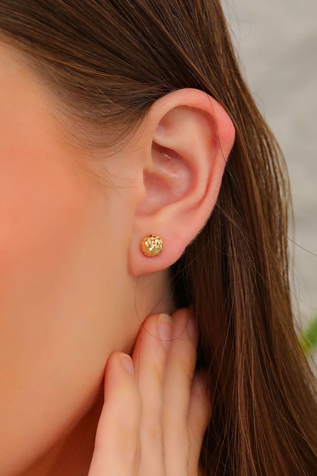 Moom Mücevherat 14 Ayar Altın Küpe Vidalı Kalemli Top Küpe Top Ebatı 7-MM