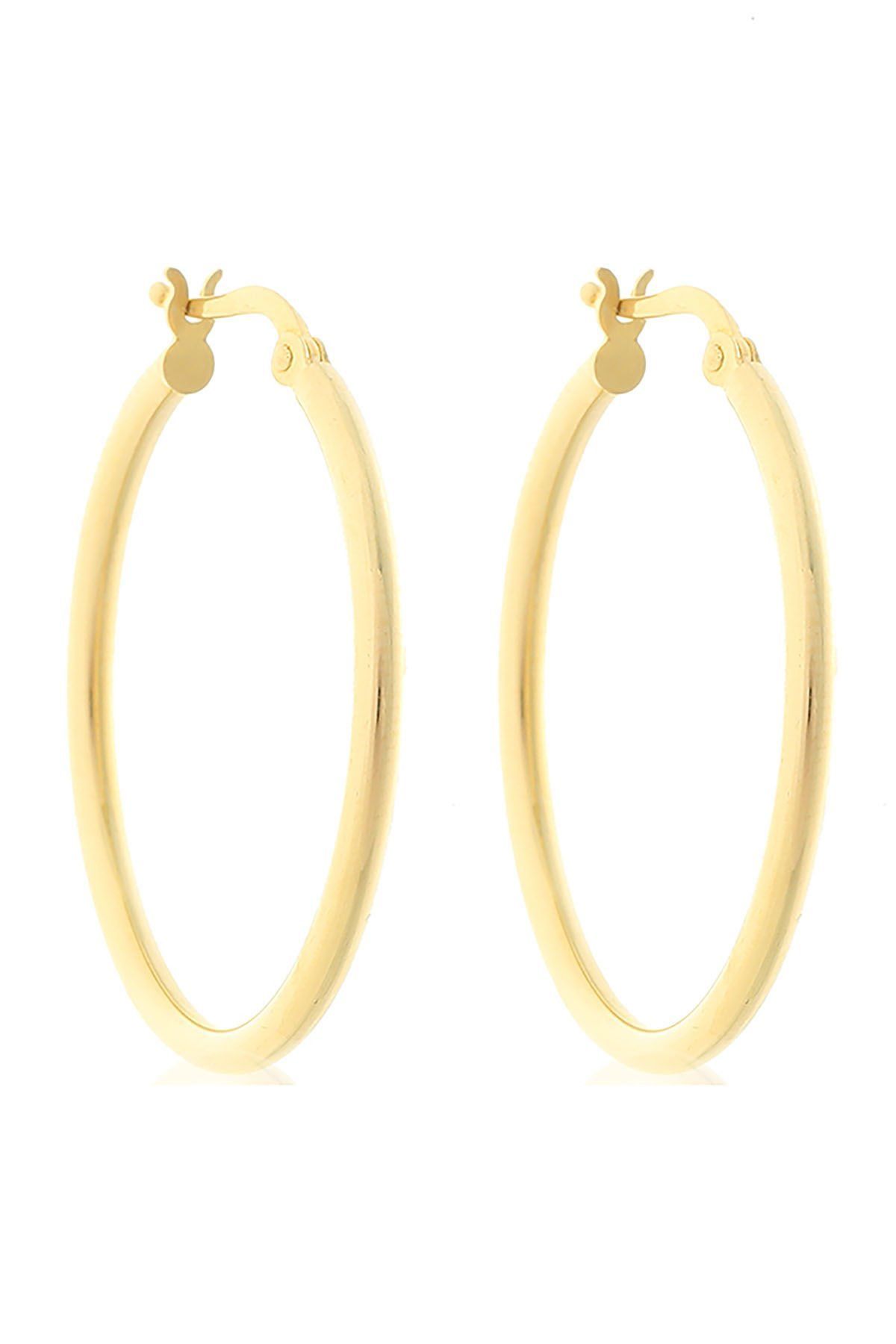 Moom Mücevherat Kadın 14 Ayar Altın 3 cm Düz İtalyan Büyük Boy Spor Küpe