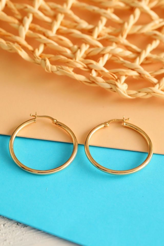 Moom Mücevherat Kadın 14 Ayar Altın 3 cm Düz İtalyan Büyük Boy Spor Küpe