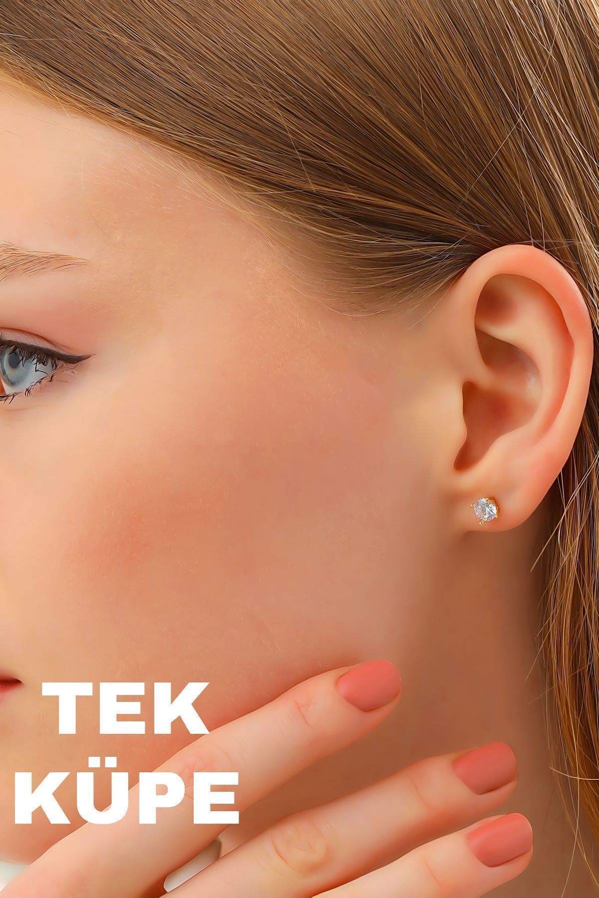 14 Ayar Altın Tek Taş Küpe 5 Mm Sarı Tek Küpe