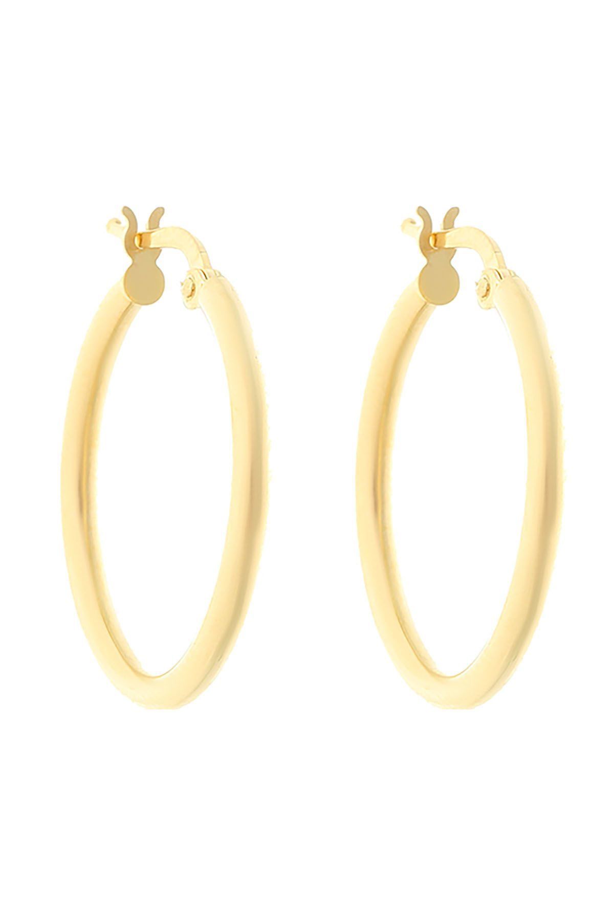 Moom Mücevherat Kadın 14 Ayar Altın 2.5 cm Düz İtalyan Spor Küpe