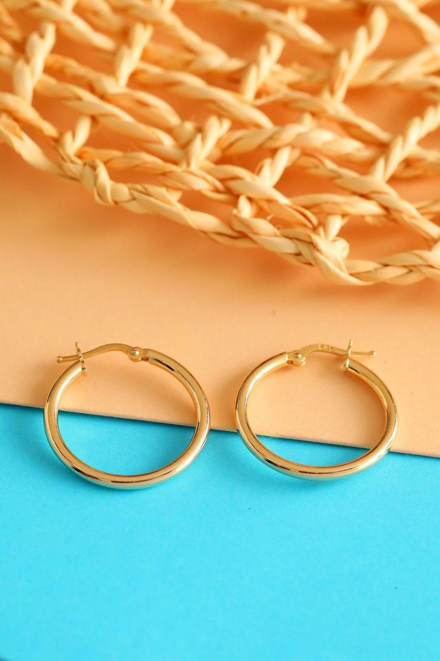 Moom Mücevherat Kadın 14 Ayar Altın 2.5 cm Düz İtalyan Spor Küpe