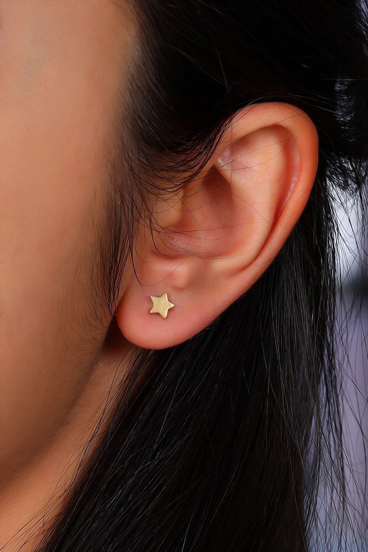 14 Ayar Altın Küpe Vidalı Yıldız Küpe 5 Mm Çapında