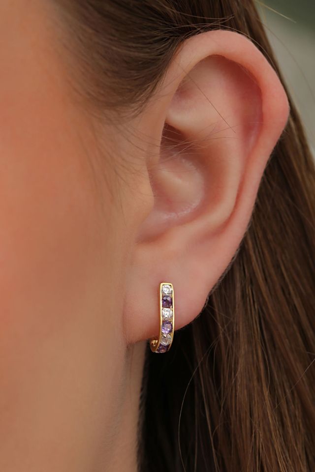 Moom Mücevherat 14 Ayar Altın Küpe Mor Taşlı Çocuk küpesi