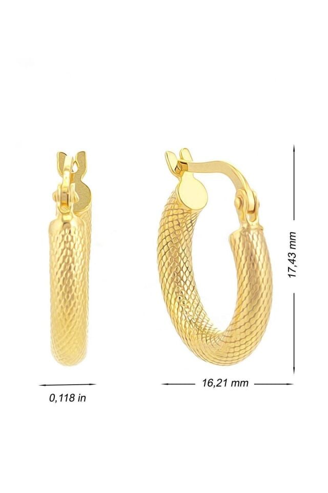14 Ayar Altın Küpe Setina Desenli Halka Küpe 1,5 Cm Çapında