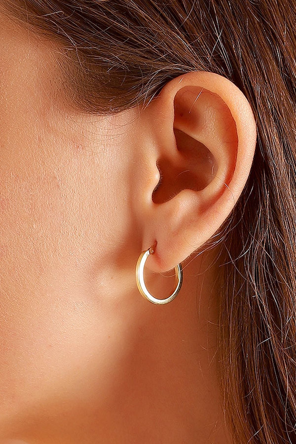 14 Ayar Altın Küpe Kare Köşeli Halka Küpe 2 Cm Çapında