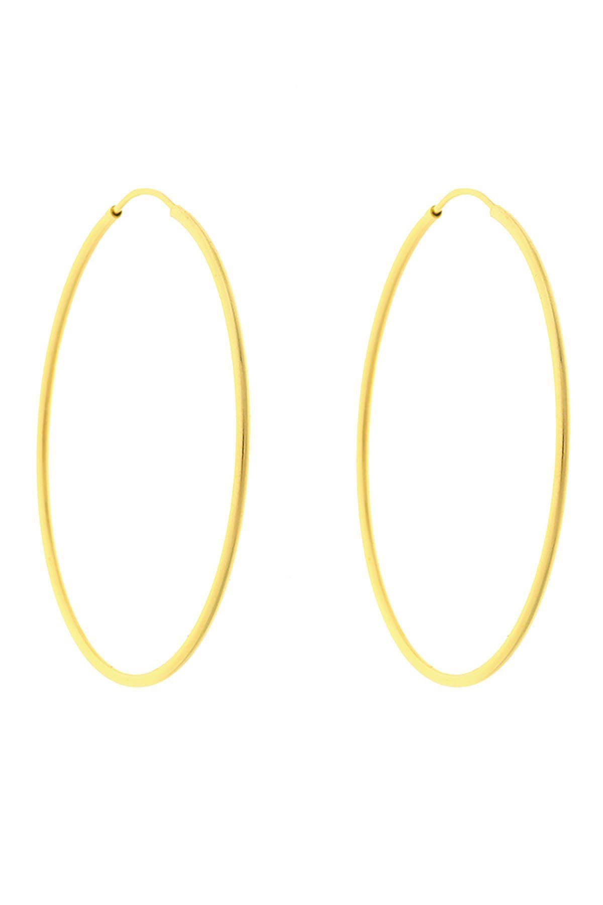 Moom Mücevherat Kadın 14 Ayar Altın 4.5 cm Büyük Boy Halka Küpe