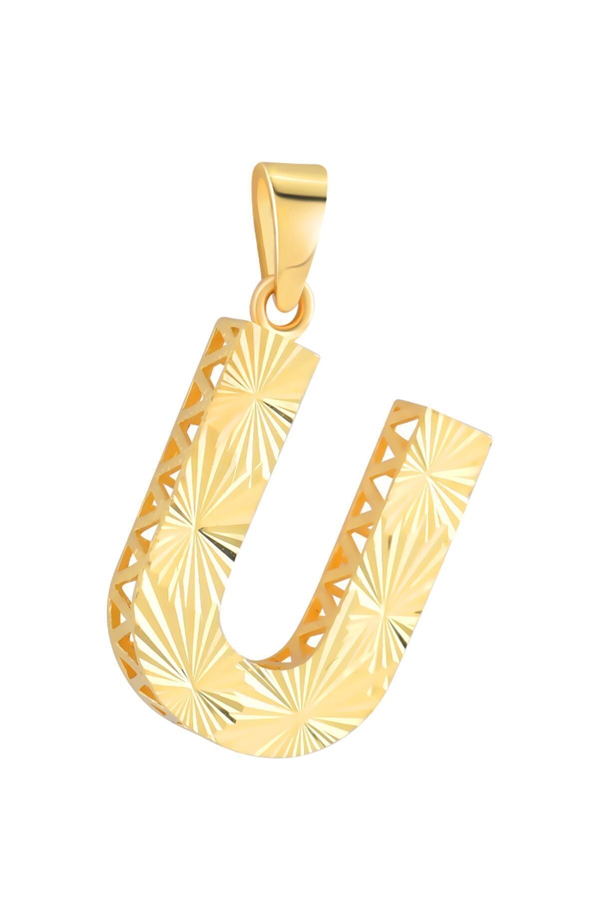 14 Ayar Altın Işıltılı Füzyon U Harfi Zincirsiz Kolye Ucu