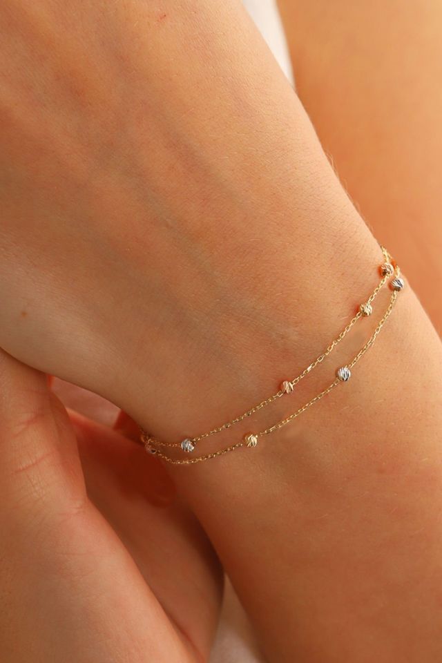 14 Ayar Altın Dorika Toplu Altın Bileklik Renkli Toplar İki Sıra