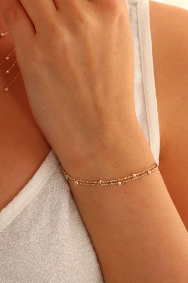 14 Ayar Altın Dorika Toplu Altın Bileklik Renkli Toplar İki Sıra