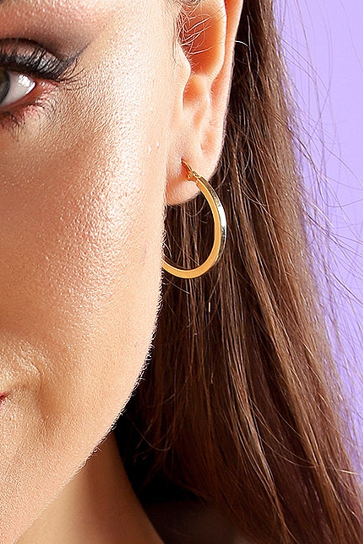 14 Ayar Altın Küpe Kare Köşeli Klasik Halka Küpe 2,5 Cm Çapında