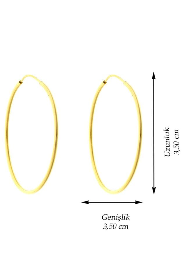 14 Ayar Altın Küpe Gizli Kilit Klasik İnce Halka Küpe 3,5 Cm Çapında