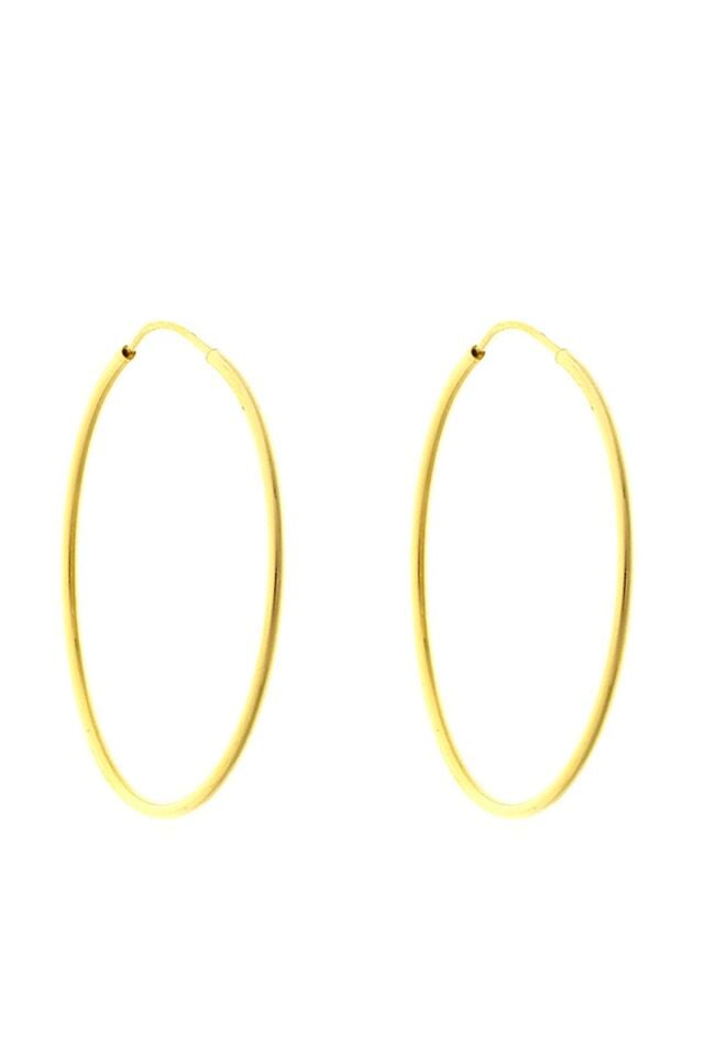 14 Ayar Altın Küpe Gizli Kilit Klasik İnce Halka Küpe 3,5 Cm Çapında