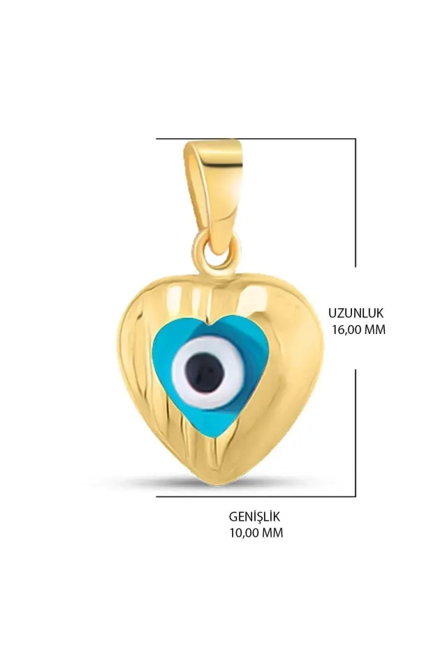 14 Ayar Altın Kolye Nazar Boncuklu Göz Kolye Ucu Kalp Desenli Zincir Dahil Değil