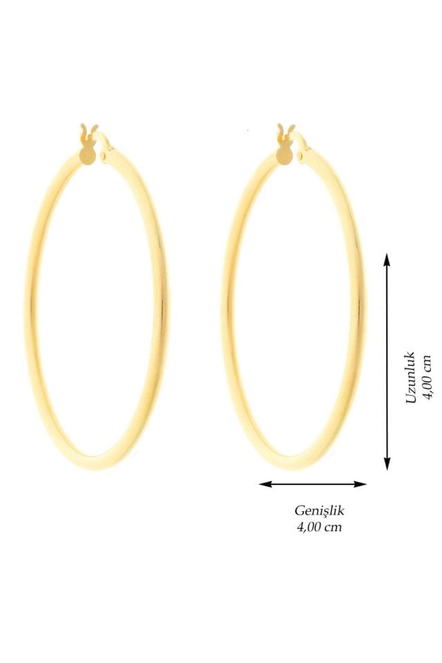 14 Ayar Altın Küpe Klasik Yuvarlak Halka Sarı Altın Küpe 4 Cm Çapında