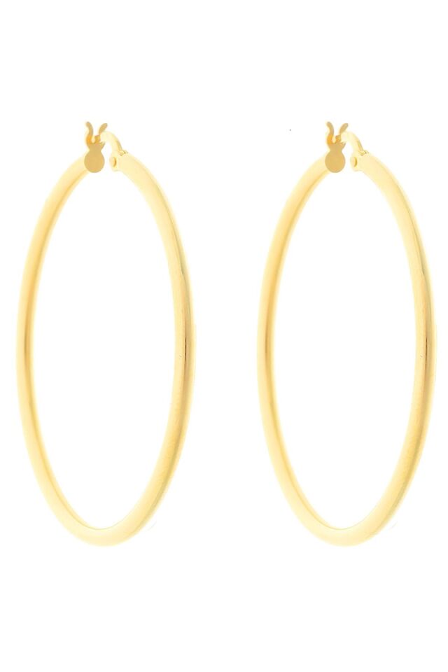 14 Ayar Altın Küpe Klasik Yuvarlak Halka Sarı Altın Küpe 4 Cm Çapında