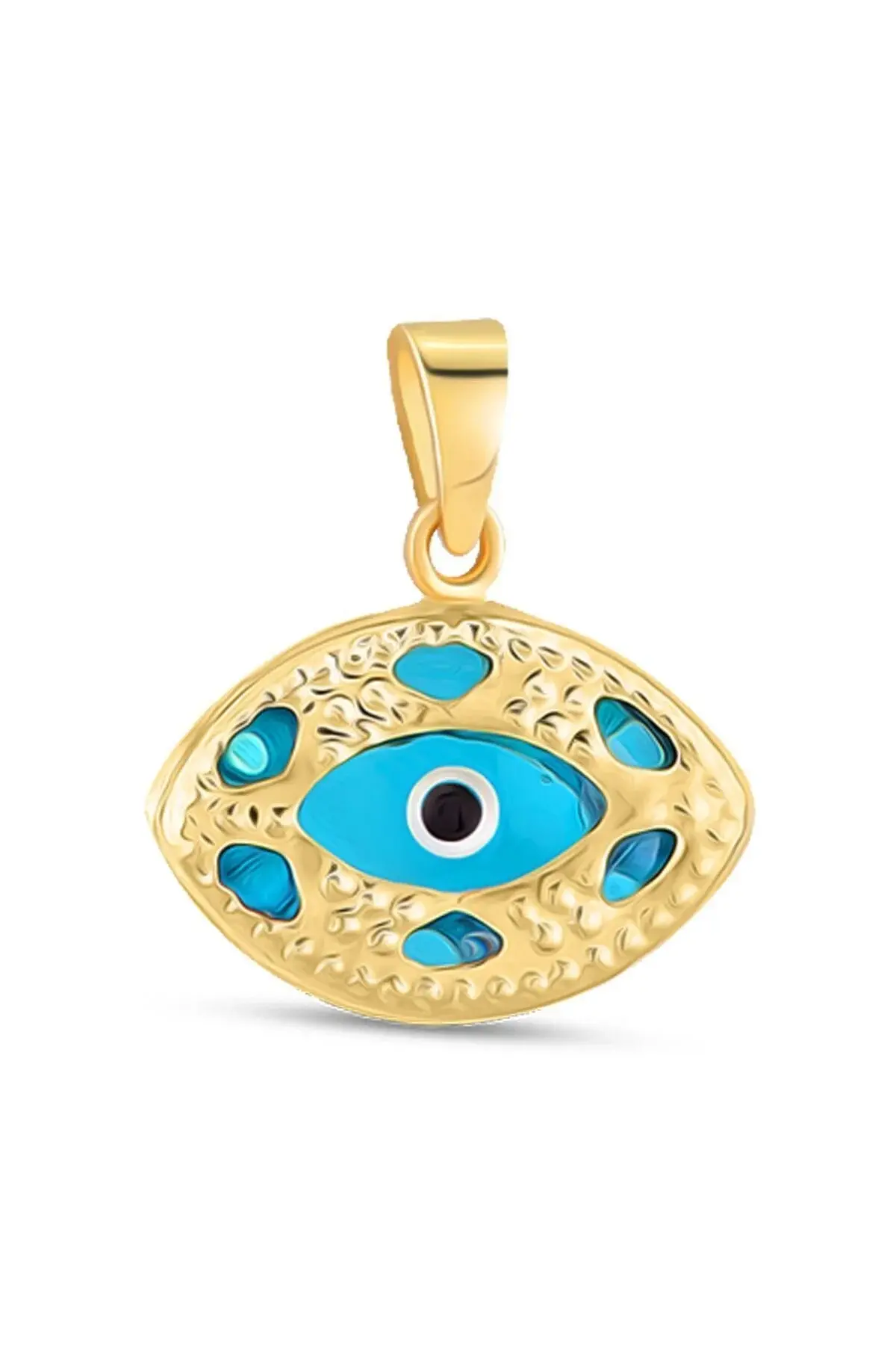 14 Ayar Altın Kolye Nazar Boncuklu Göz Kolye Ucu Göz Desenli Zincir Dahil Değil