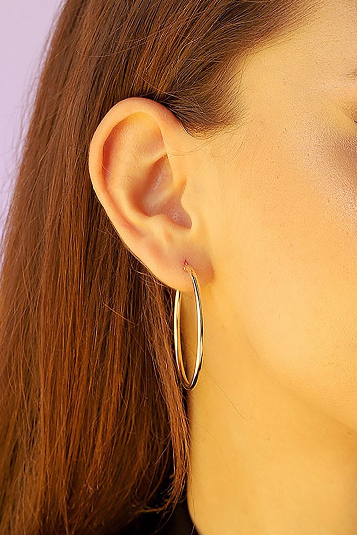 14 Ayar Altın Küpe Klasik Yuvarlak Halka Sarı Altın Küpe 4 Cm Çapında