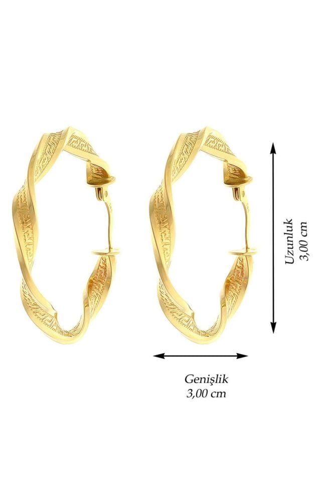 14 Ayar Altın Küpe Grek Desenli Tek Burgu Halka Küpe 3,5 Cm Çapında