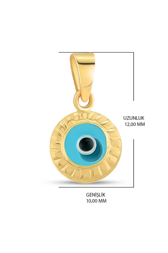 14 Ayar Altın Kolye Nazar Boncuklu Göz Kolye Ucu Yuvarlak Desenli Zincir Dahil Değil