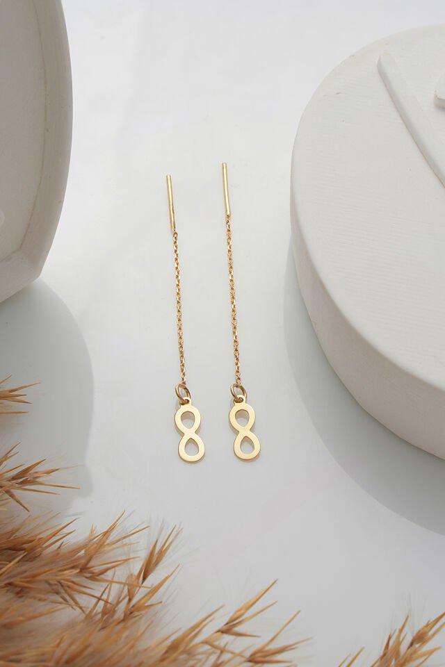 14 Ayar Altın Zincir Sallantılı Sonsuzluk Küpe