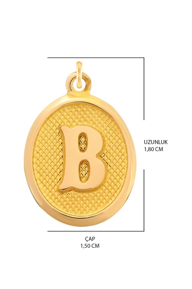 14 Ayar Altın B Harfi Kolye Ucu Nostaljik Desenli Zincir Dahil Değildir