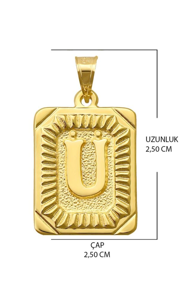 14 Ayar Altın Vintage Ü Harfi Zincirsiz Kolye Ucu