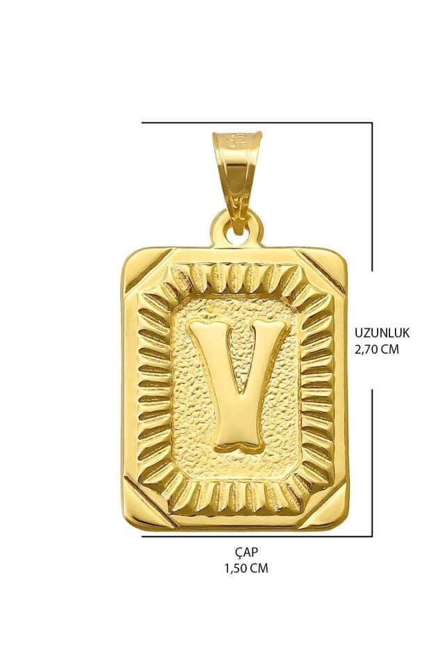 14 Ayar Altın Vintage V Harfi Zincirsiz Kolye Ucu