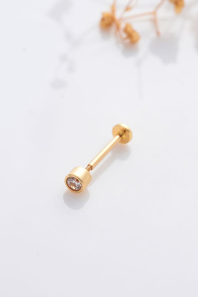 14 Ayar Altın Tragus Küpe Sıvama TekTaş Vidalı