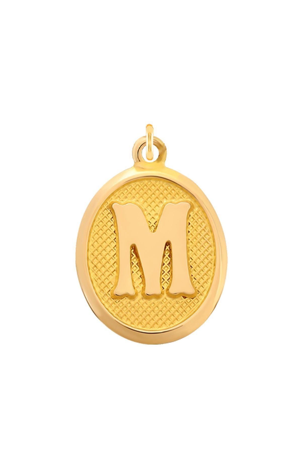 14 Ayar Altın M Harfi Kolye Ucu Nostaljik Desenli Zincir Dahil Değildir