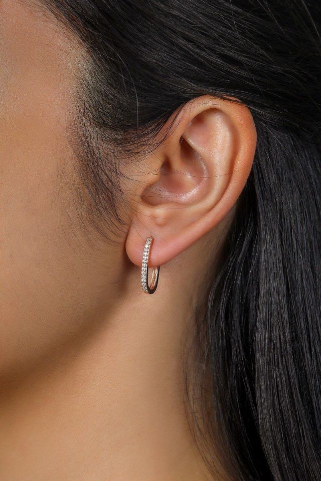 Moom Mücevherat Kadın 14 Ayar Altın Taşlı Halka Küpe