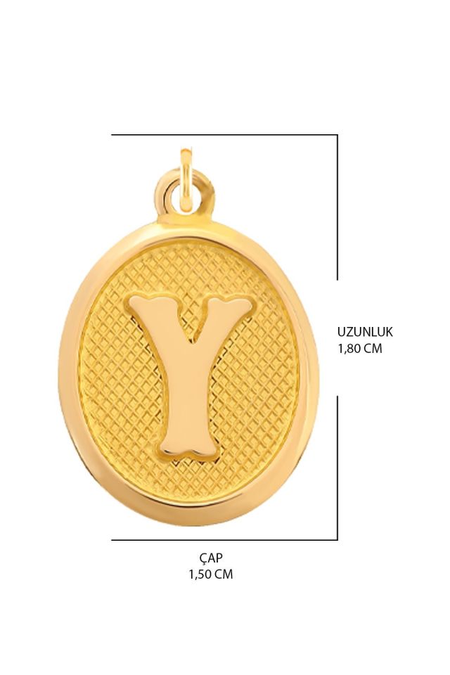 14 Ayar Altın Y Harfi Kolye Ucu Nostaljik Desenli Zincir Dahil Değildir