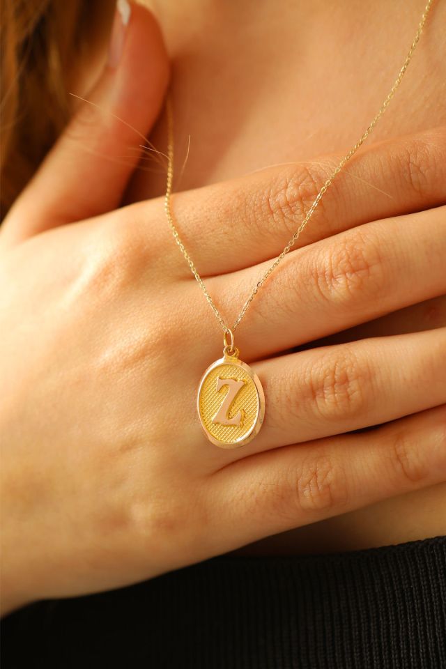 14 Ayar Altın Z Harfi Kolye Ucu Nostaljik Desenli Zincir Dahil Değildir
