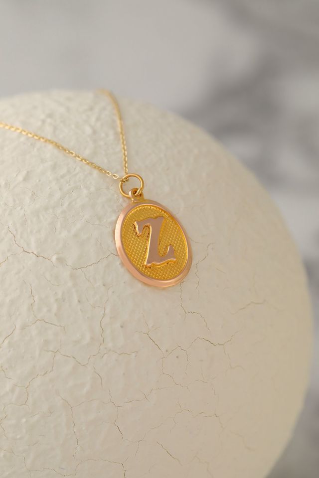 14 Ayar Altın Z Harfi Kolye Ucu Nostaljik Desenli Zincir Dahil Değildir