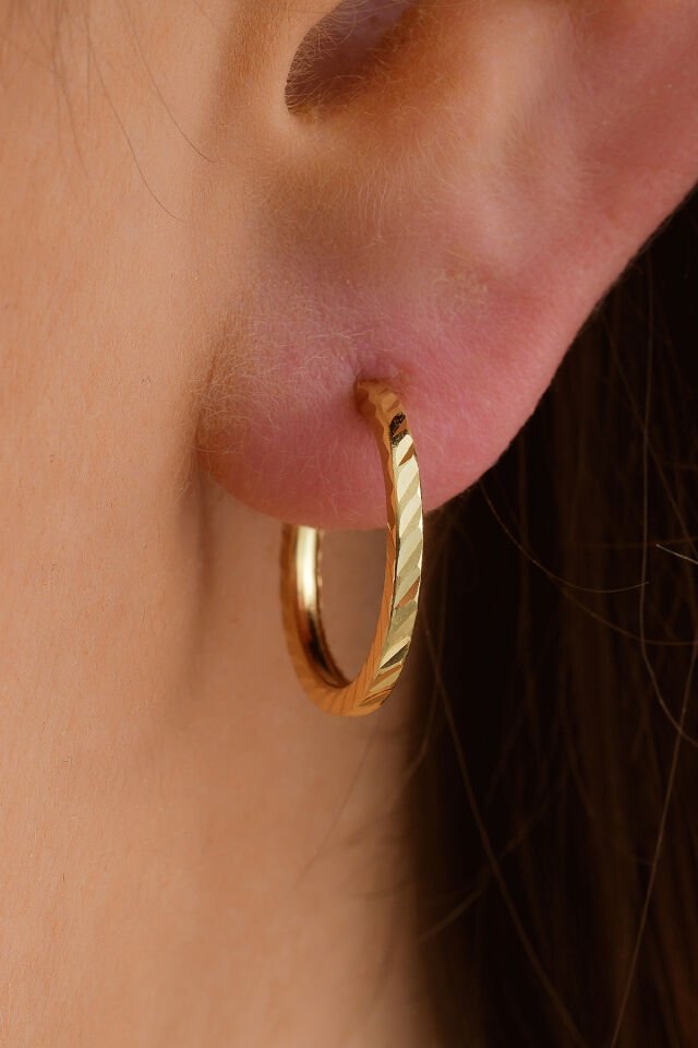 14 Ayar Altın Desenli Gizli Kilit Halka Küpe