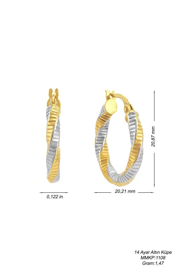 Moom Mücevherat Kadın 14 Ayar Altın 2 Renk Sarı Beyaz Halka Küpe