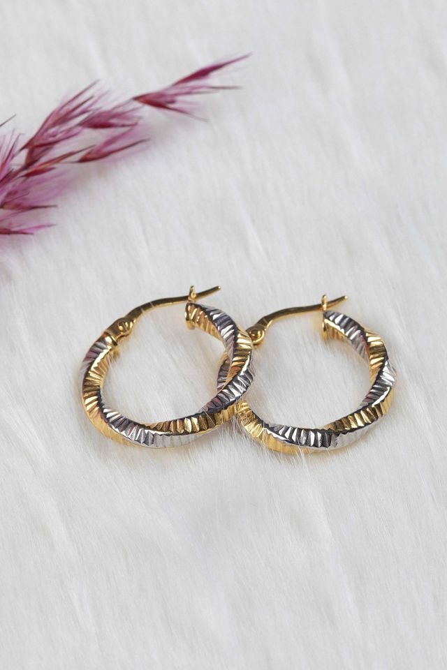 Moom Mücevherat Kadın 14 Ayar Altın 2 Renk Sarı Beyaz Halka Küpe