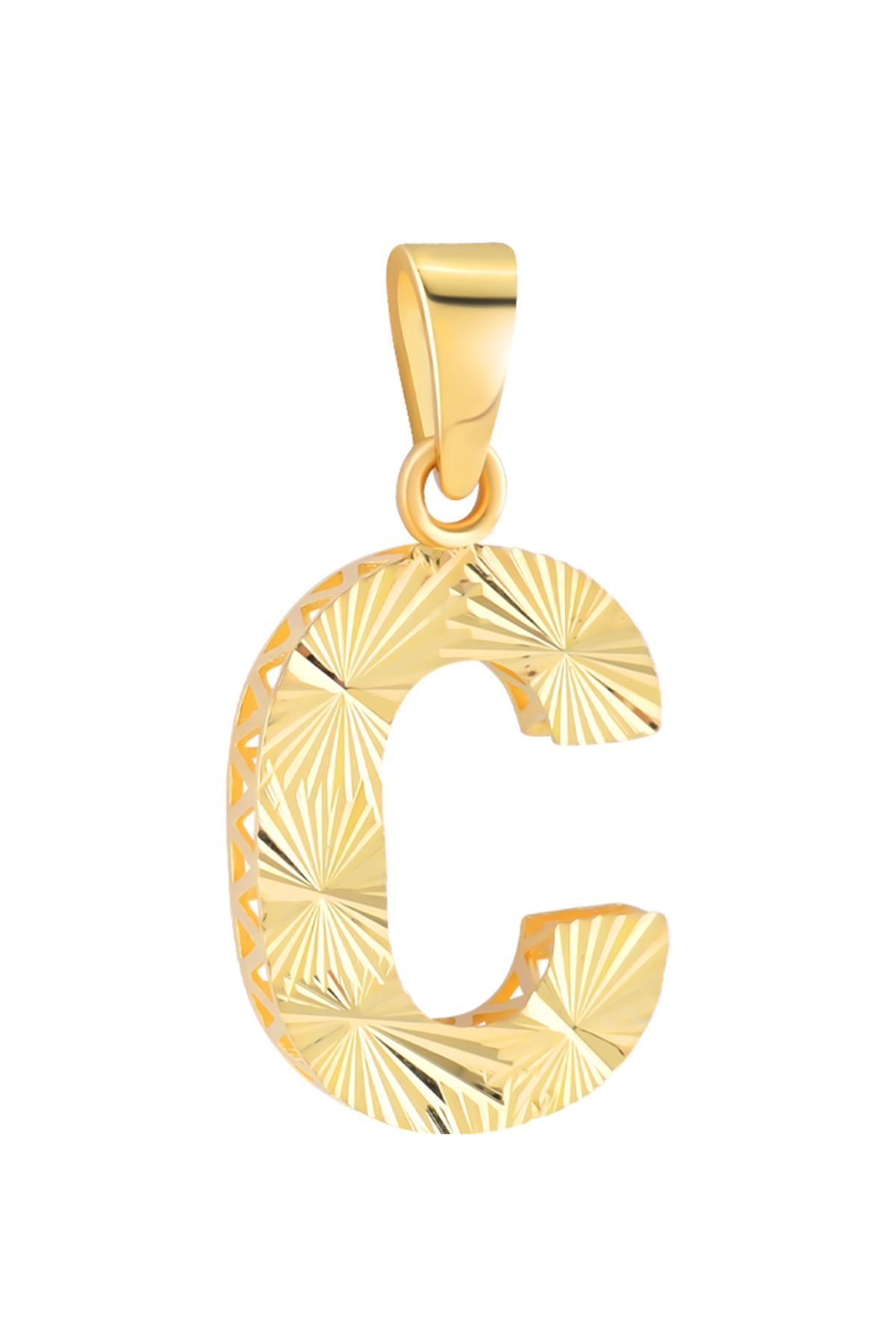 14 Ayar Altın C Harfi Kolye Ucu Parlak Kalemli Işıltılı Zincir Dahil Değildir