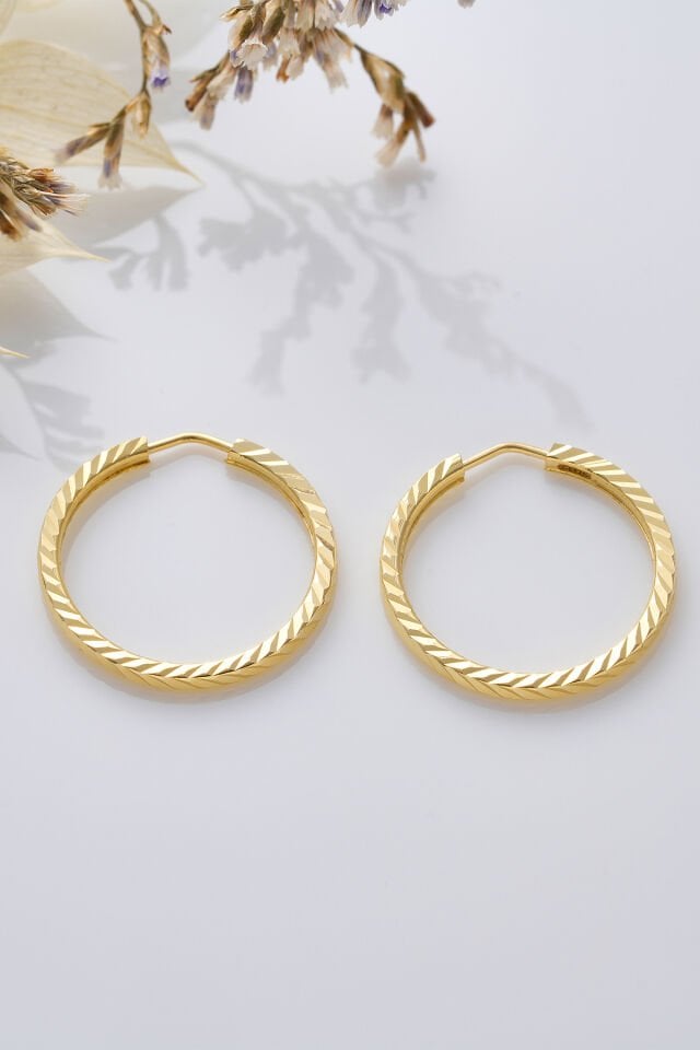 14 Ayar Altın Desenli Gizli Kilit Halka Küpe