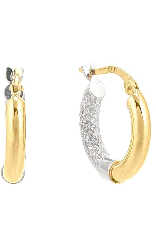 Kadın 14 Ayar Altın Halka Küpe 2 Renk Yeşil Beyaz