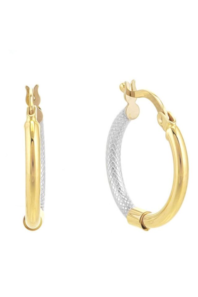 Kadın 14 Ayar Altın Halka Küpe 2 Renk Yeşil Beyaz